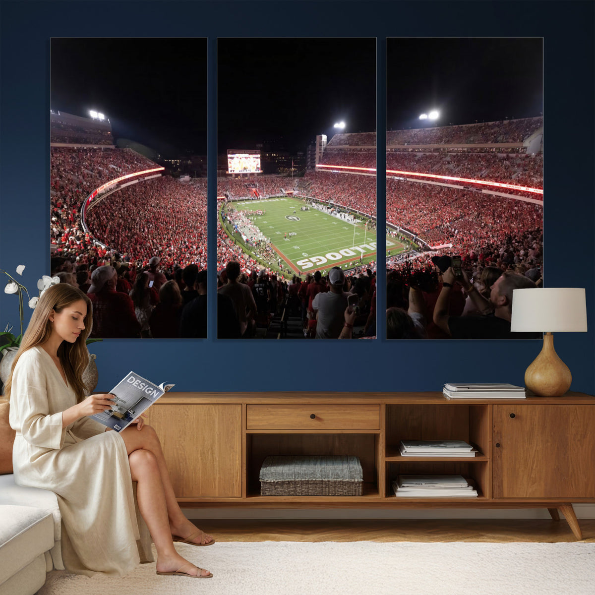 50587166-_Poster-30x20 - Sanford Stadium Georgia Bulldogs Canvas Print 3 Piece Framed Wall Art Extra Large Floating Frame Sports Poster Made in USA