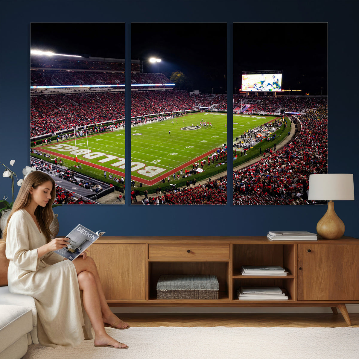 73520603-_Poster-30x20 - Georgia Bulldogs Sanford Stadium Canvas Print 3 Piece Framed Wall Art Extra Large Floating Frame Nature Poster Made in USA