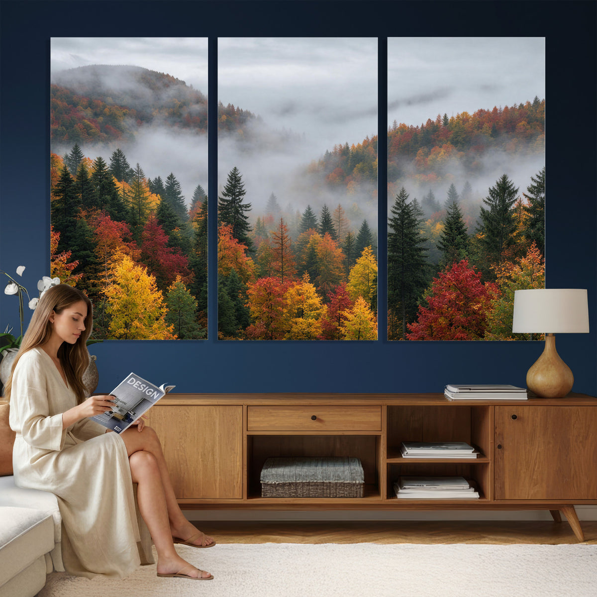 47877083-_Poster-30x20 - Fall Forest Misty Mountain Canvas Print Smoky Mountain Landscape Wall Art Autumn Trees Nature Poster Printing