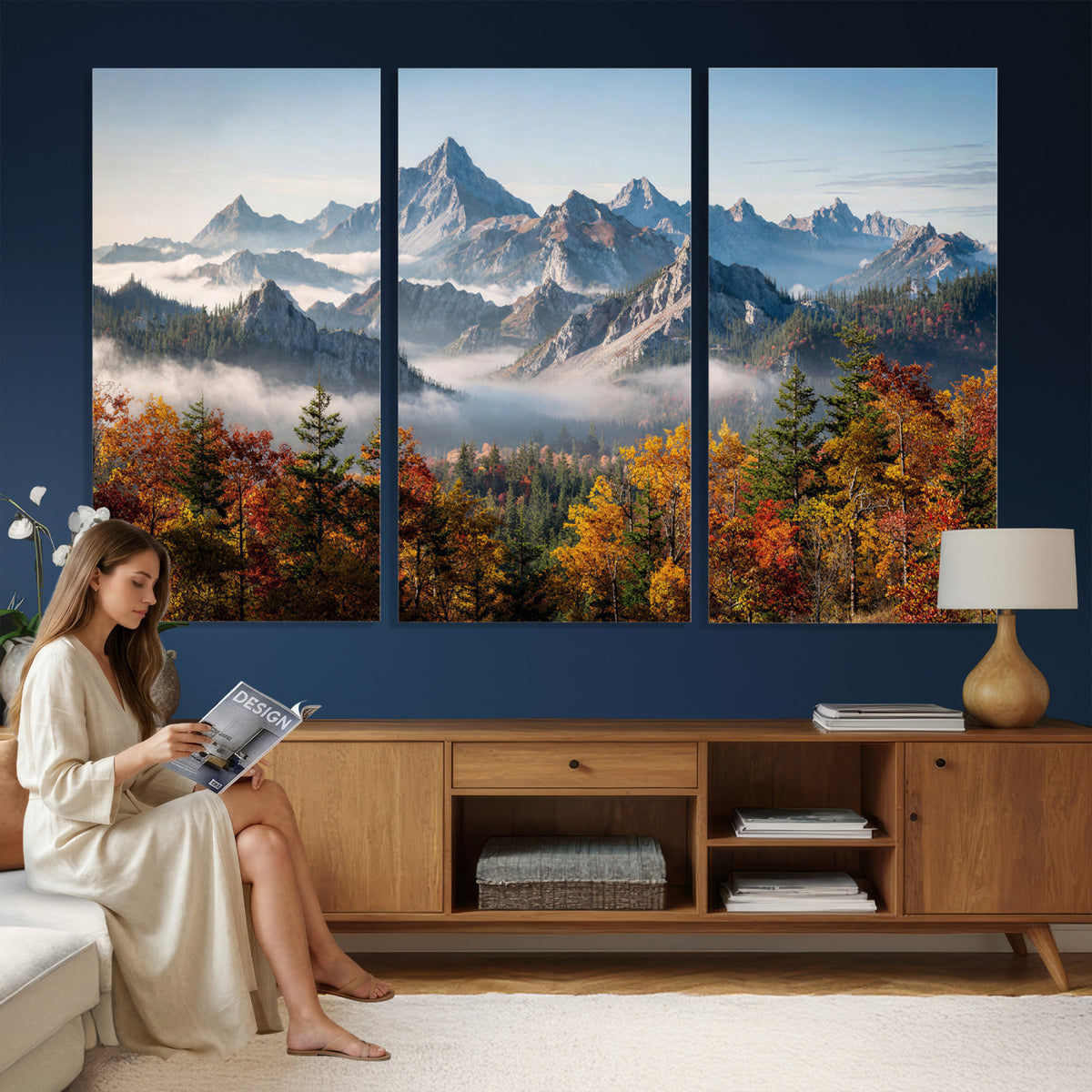 38847944-MGV-TP-30X20 - Majestic Mountain Peak Canvas Wall Art - Panoramic Autumn Forest Fog Landscape Print