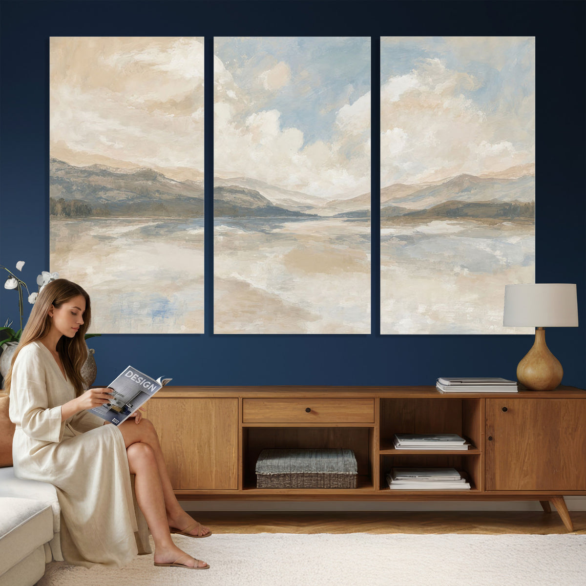 12998065-MGV-CV-36X24 - Serene Mountain and Lake Landscape Canvas Wall Art
