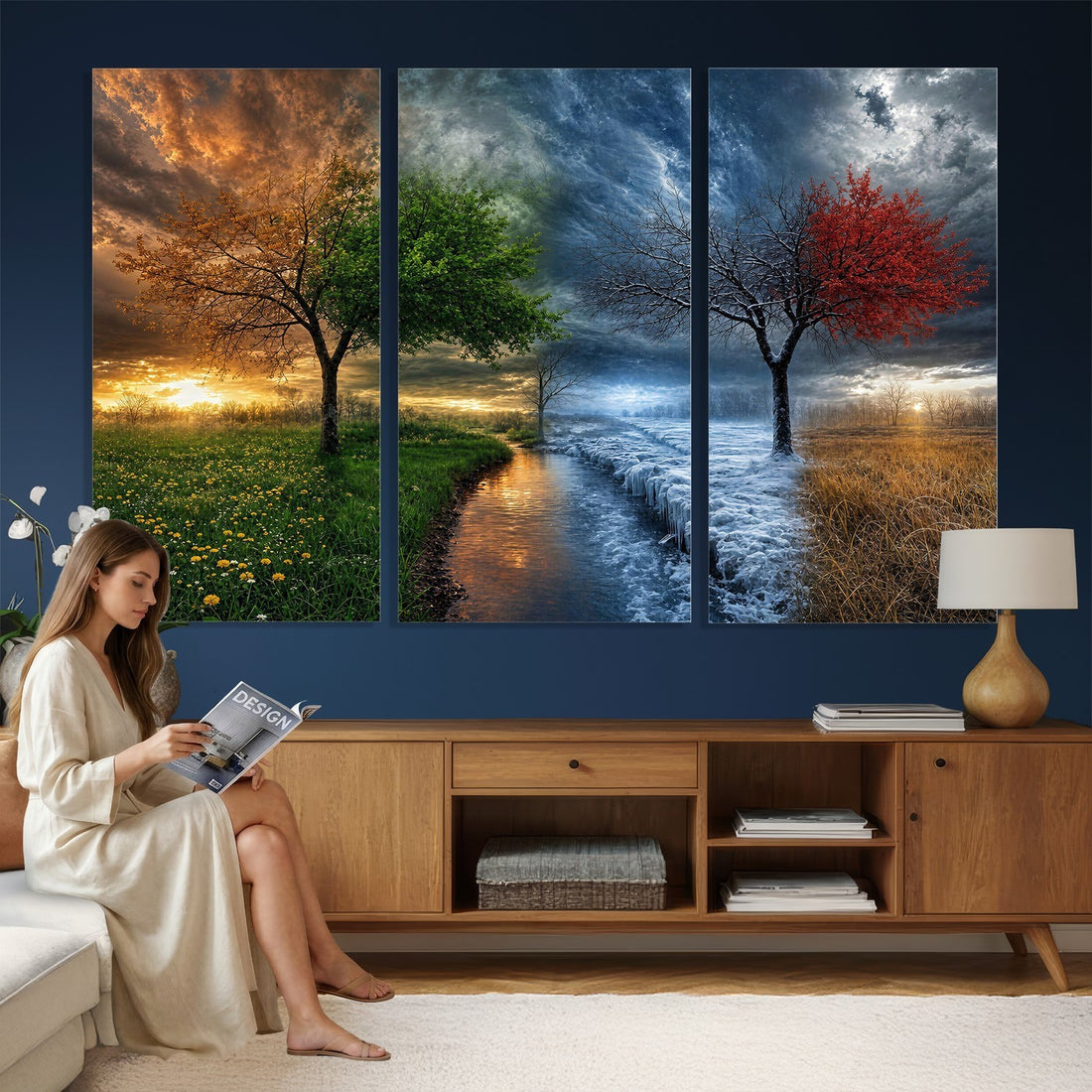 Four Seasons Tree Canvas Wall Art, Nature Landscape Canvas Print for Living Room