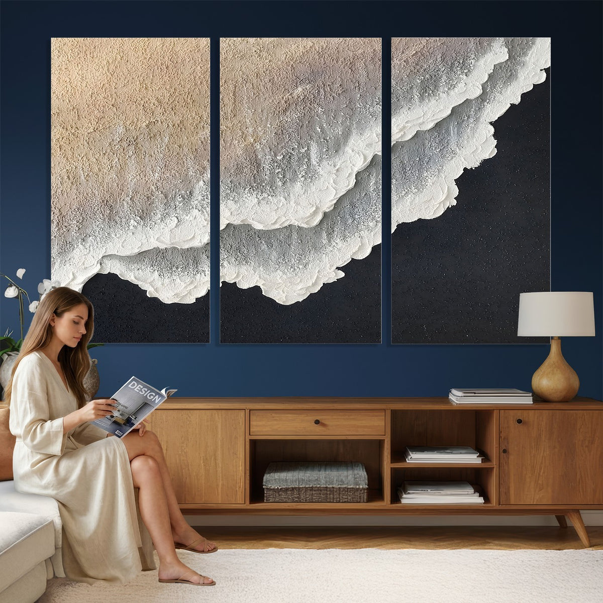 42307004-MGV-CV-24X16 - Ocean Wave and Sand Coastal Wall Art, Modern Beach Decor for Living Room