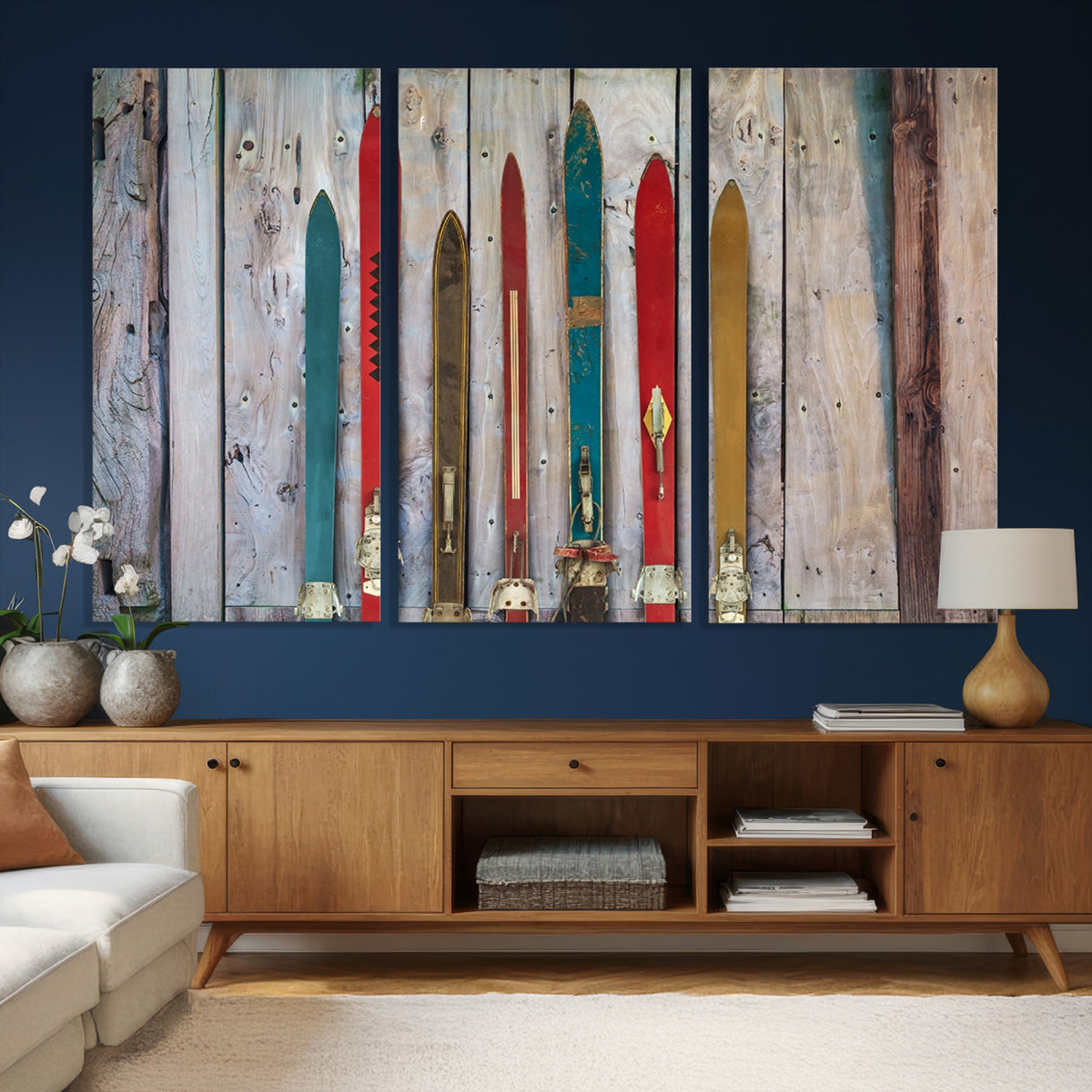30640-MGV-CV-36X24 - Vintage Wooden Weathered Skis in Front of an Old Barn Wall Art Canvas Print