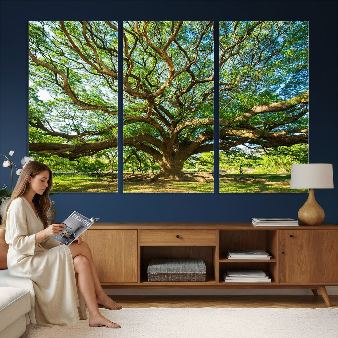 Majestic Oak Tree Wall Art | Serene Nature Canvas Print with Spreading Branches