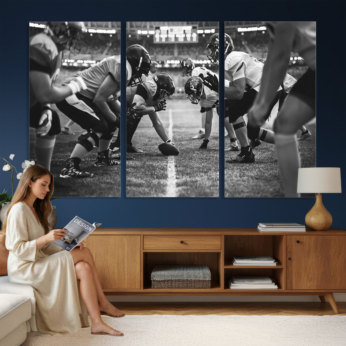 13273-MGV-CV-36X24 - American Football Wall Art Canvas Print Framed Stadium Sport