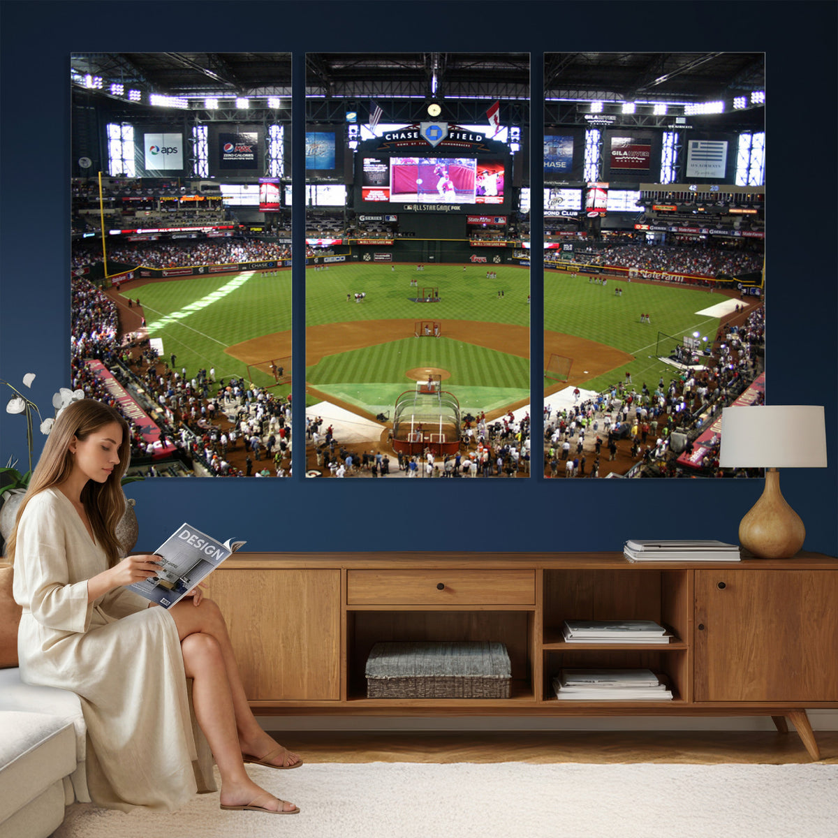 91630-MGV-CV-36X24 - Arizona Diamondbacks Baseball Team Print, Phoenix Chase Field Baseball Stadium Wall Art
