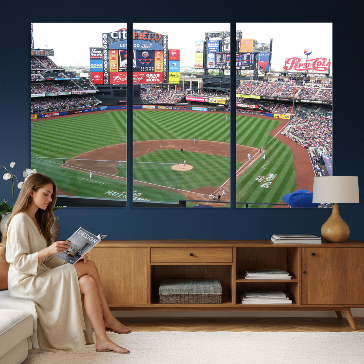 64829-MGV-CV-36X24 - New York Mets Baseball Team Print, Citi Field Baseball Stadium Wall Art