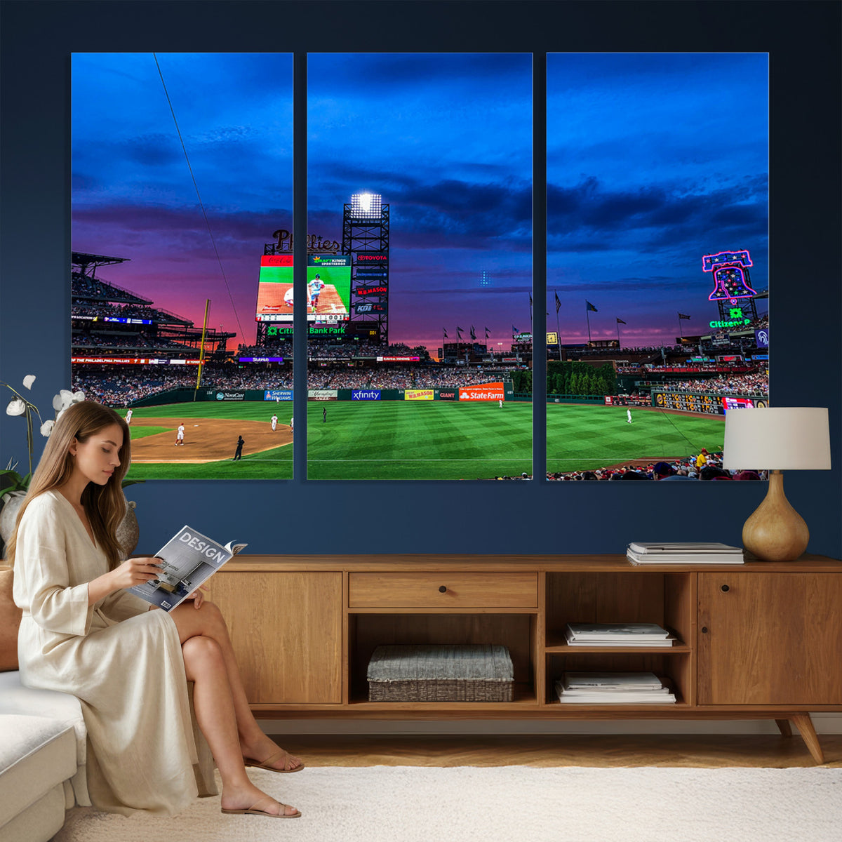 20427-MGV-CV-36X24 - Philadelphia Phillies Baseball Team Print, Citizens Bank Park, Extra Large Game Room Wall Decor