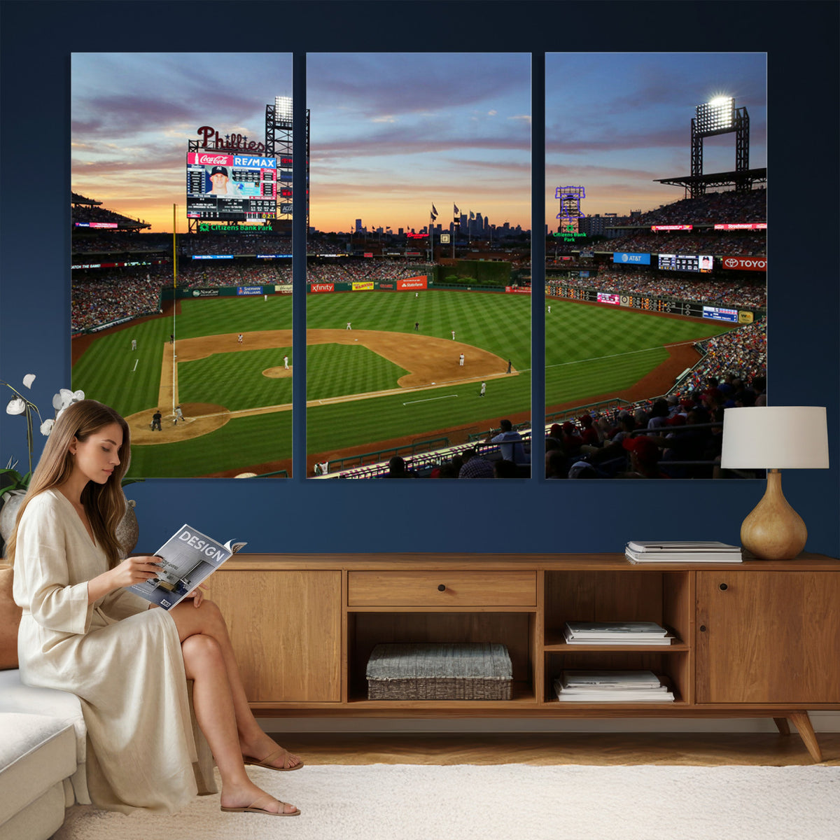 13778-MGV-CV-36X24 - Citizens Bank Park Philadelphia Phillies Wall Art Canvas | 3-Panel Canvas Print of Phillies Stadium