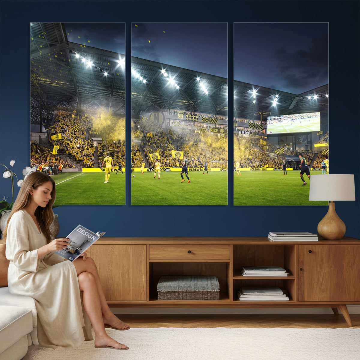 65820-MGV-CV-36X24 - Columbus Crew Stadium Match Triple Canvas Wall Art - Dynamic MLS Game Scene Canvas Wall Art