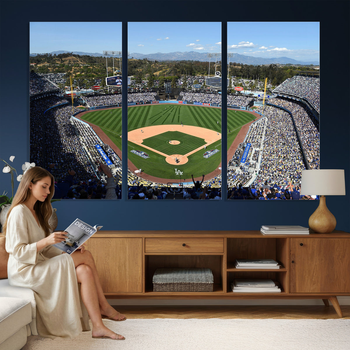 20436-MGV-CV-36X24 - Los Angeles Dodgers Dodger Stadium Wall Art Canvas Print, Framed and Ready to Hang