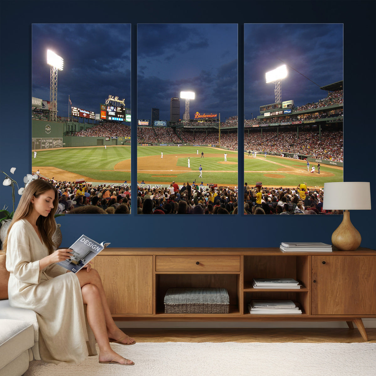85099-MGV-CV-36X24 - Boston Red Sox Baseball Team Print Canvas, Massachusetts Fenway Park Stadium Wall Art