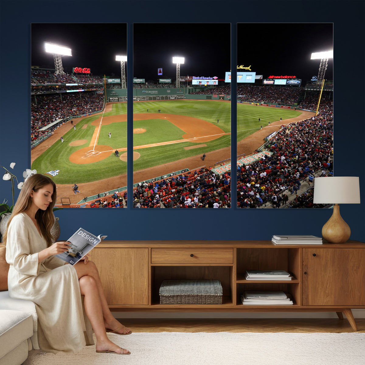 41158-MGV-CV-36X24 - Boston Red Sox Baseball Team Print, Massachusetts Fenway Park Stadium Wall Art