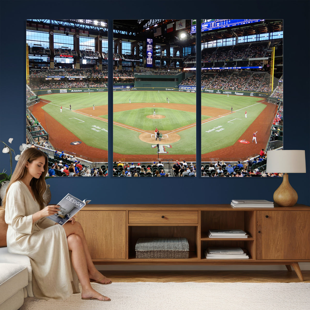 78468-MGV-CV-36X24 - Texas Rangers Baseball Team Print, Arlington Globe Life Field Stadium Wall Art