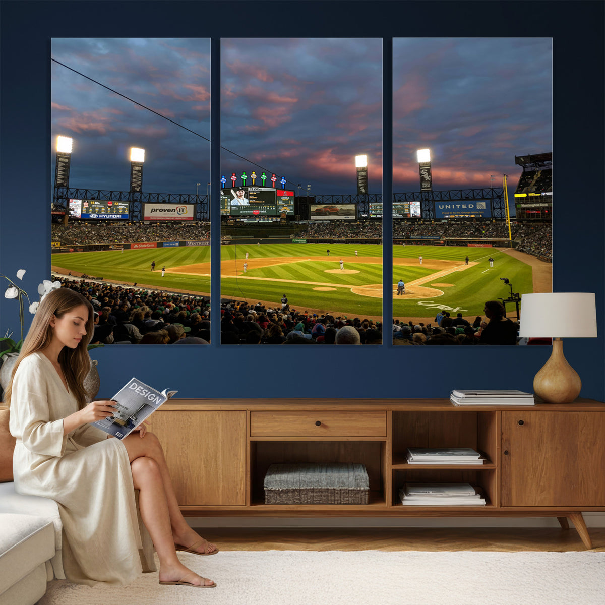 96063-MGV-CV-36X24 - Chicago White Sox Baseball Team Print Canvas, Guaranteed Rate Field, Framed and Ready to Hang