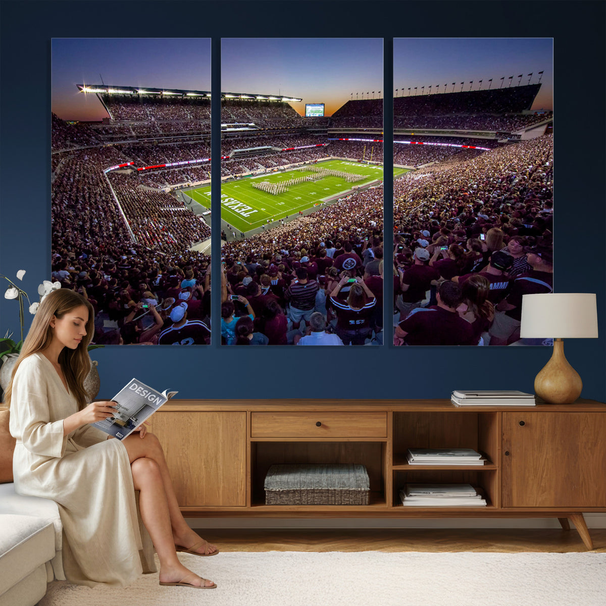25148-MGV-CV-36X24 - Texas A&M University Aggies Football Team Print, College Station Kyle Field, Framed and Ready to Hang
