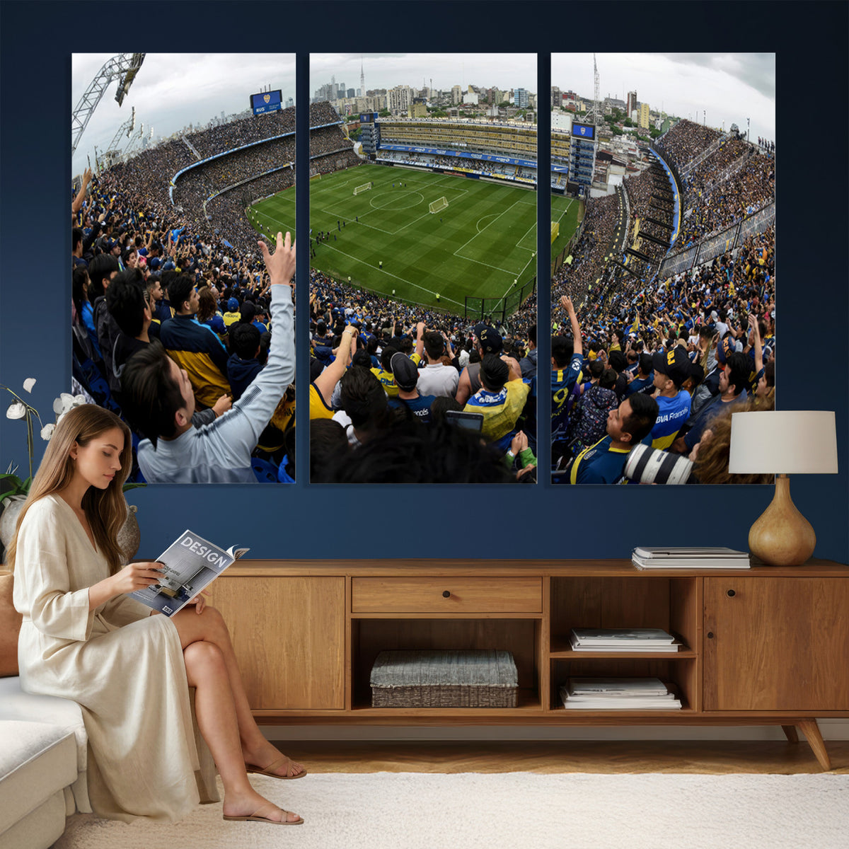 23173-MGV-CV-36X24 - Boca Juniors Soccer Team Print, Buenos Aires Bombonera, Framed and Ready to Hang
