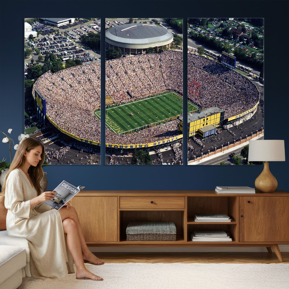 27314-MGV-CV-36X24 - Michigan Wolverines Football Team Print, Ann Arbor Michigan Stadium Wall Art