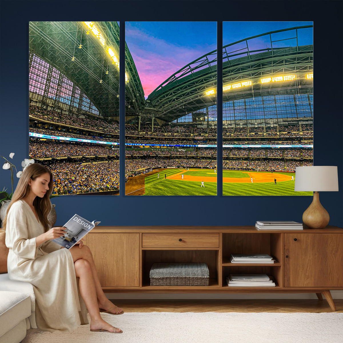 17006-MGV-CV-36X24 - Milwaukee Brewers Baseball Team Print Canvas, American Family Field Stadium Wall Art