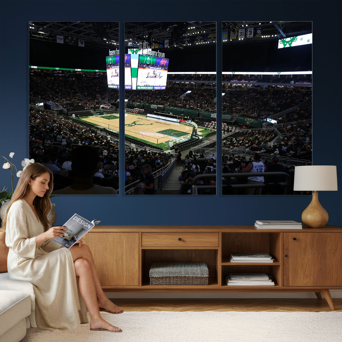 69882-MGV-CV-36X24 - Milwaukee Bucks Basketball Print, Fiserv Forum Stadium Wall Art