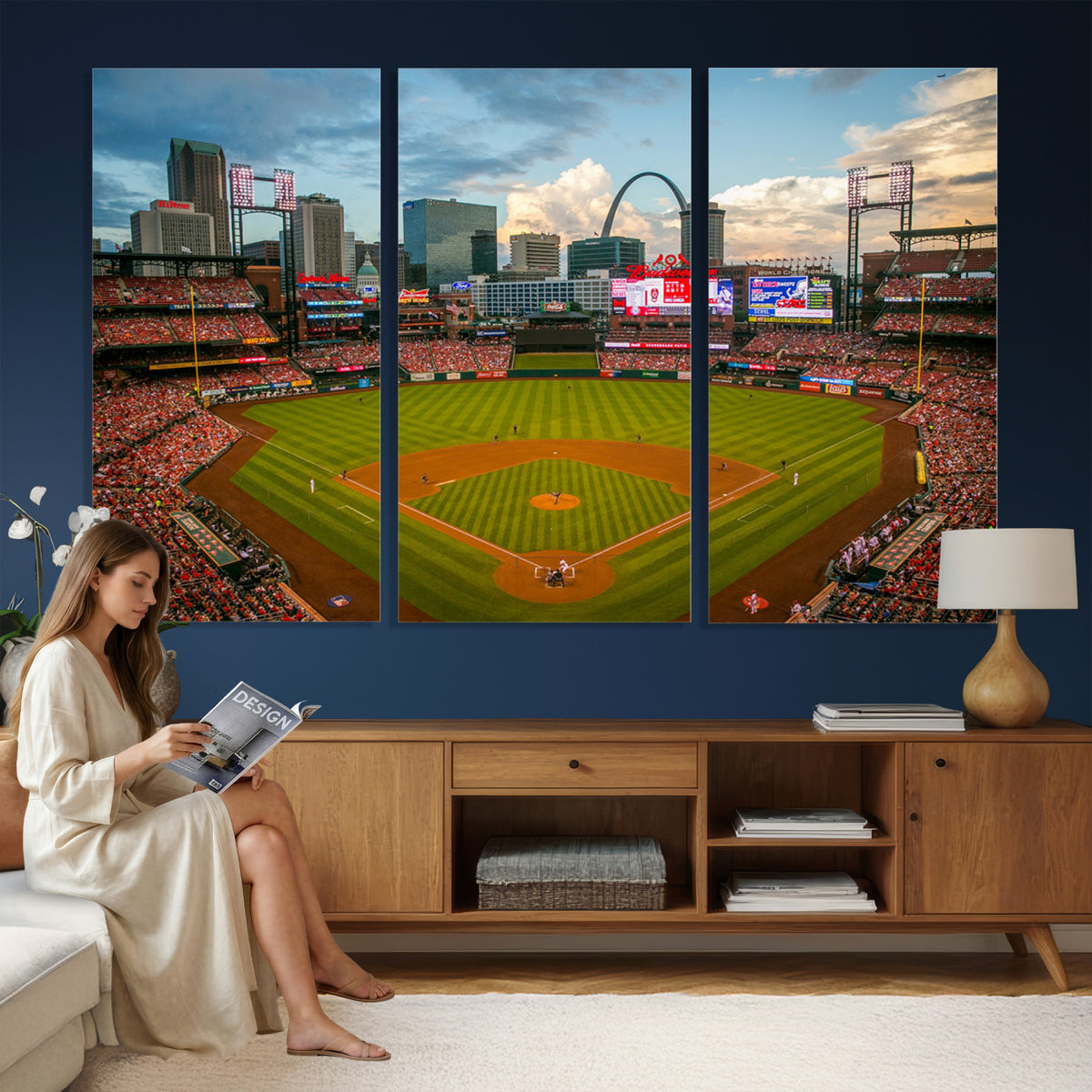 34054-MGV-CV-36X24 - St. Louis Cardinals Baseball Team Print, Busch Stadium Wall Art, Framed and Ready to Hang