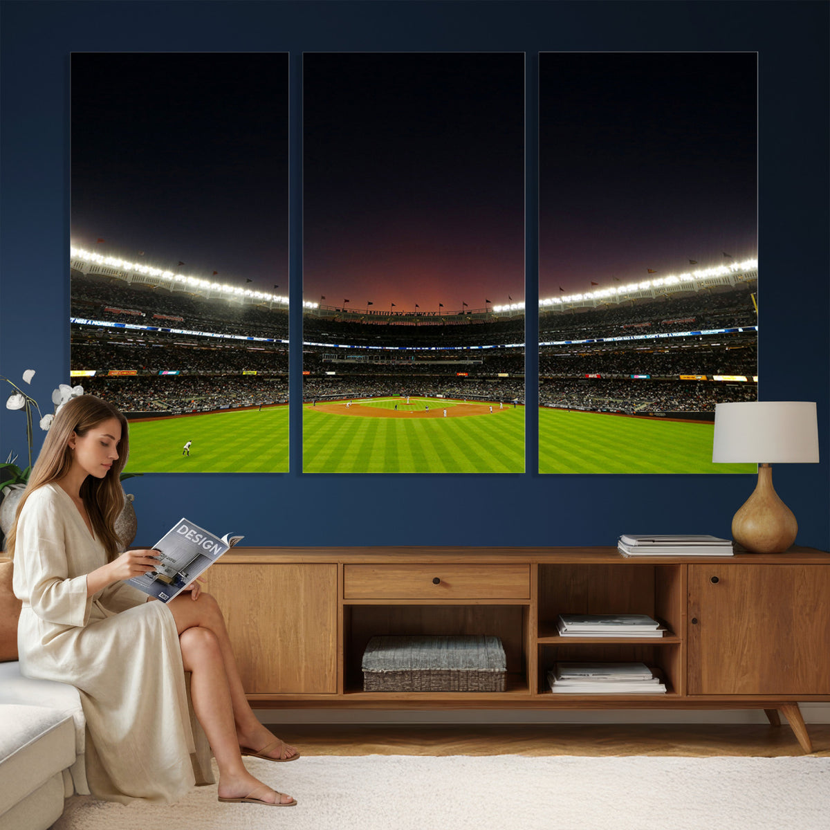59138-MGV-CV-36X24 - Yankee Stadium Night Game Triple Canvas, New York Yankees Stadium Wall Art