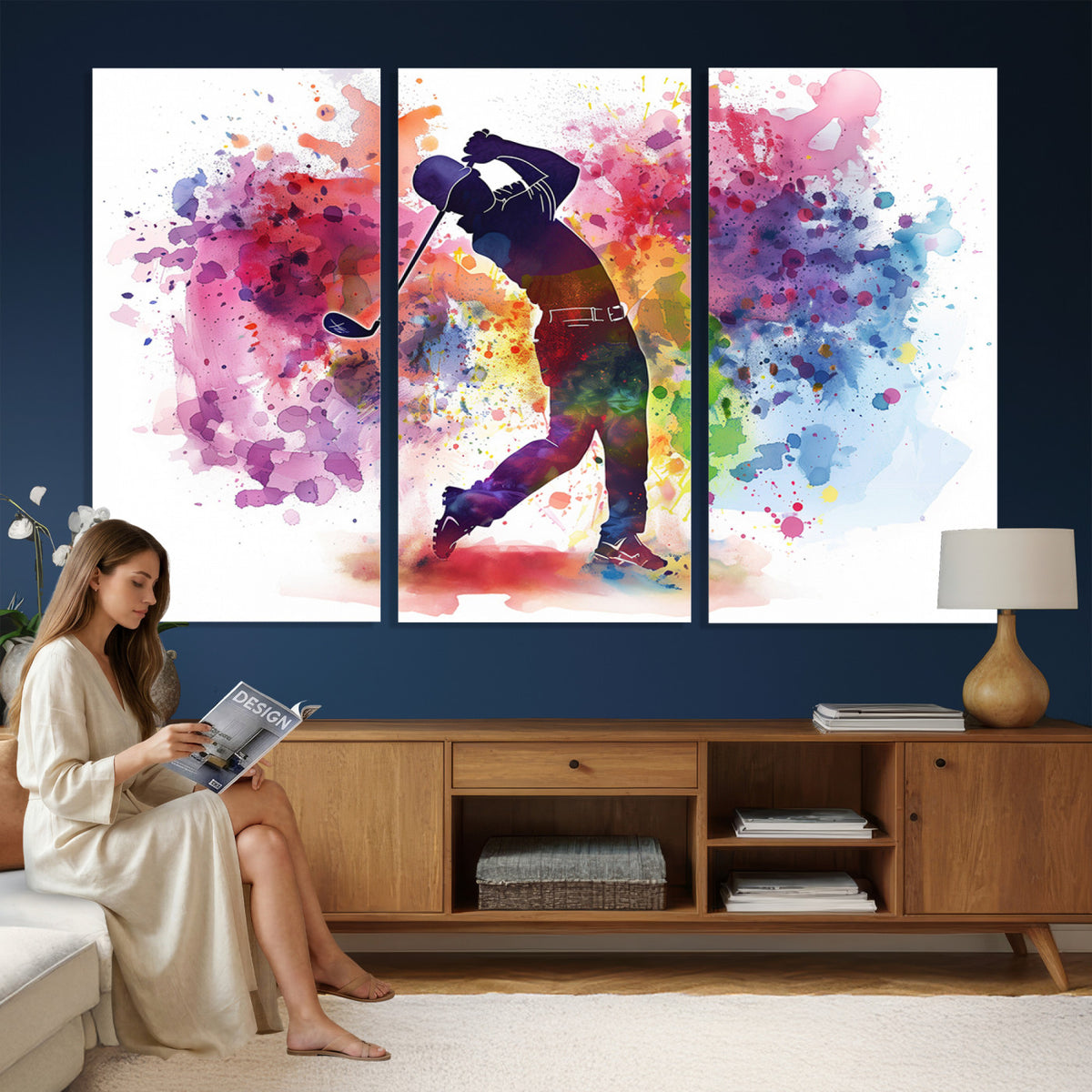 66537-MGV-CV-36X24 - Colorful Golfer Swing Wall Art Canvas Print, Ready to Hang