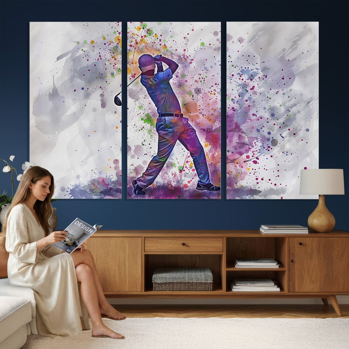60116-MGV-CV-36X24 - Watercolor Golf Swing Wall Art Canvas Print, Vibrant, Framed and Ready to Hang