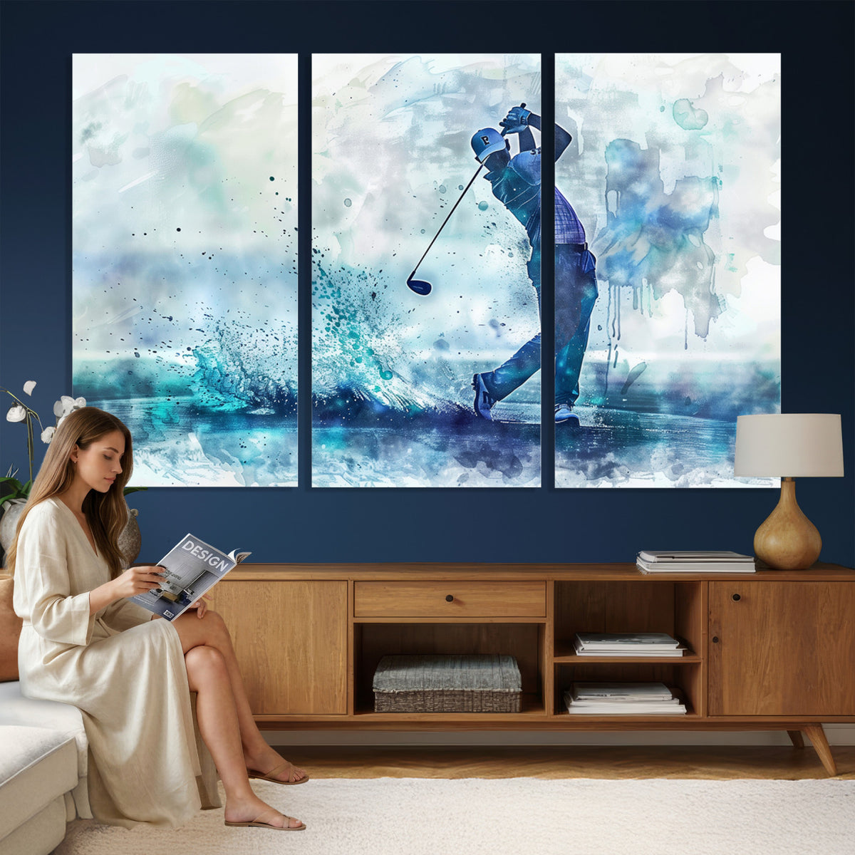 45328-MGV-CV-36X24 - Watercolor Abstract Golf Swing Wall Art Canvas Print
