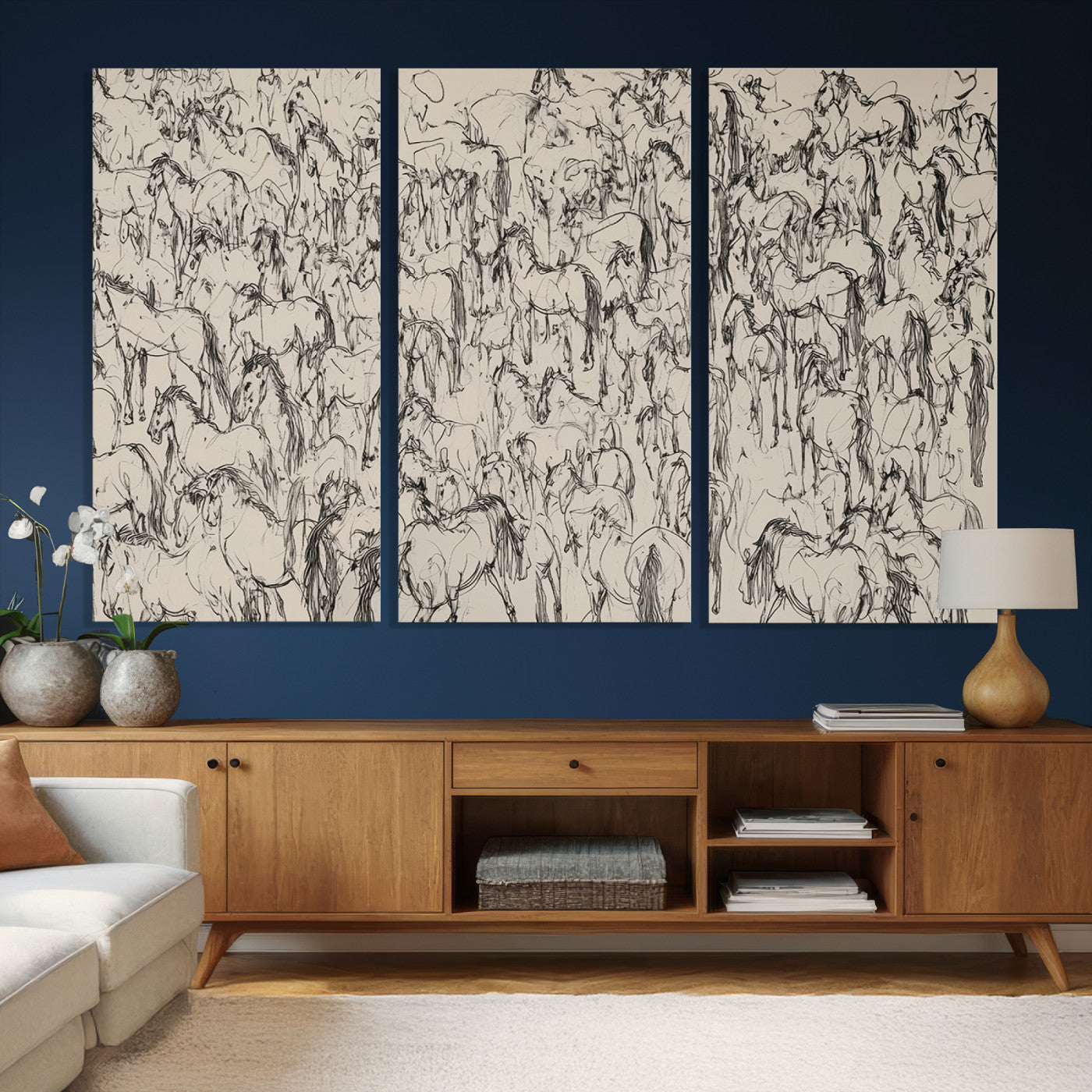 25718-MGV-CV-36X24 - Abstract Horse Sketch Wall Art | Ready to Hang and Framed | Farmhouse Wall Decor for Barn Wall