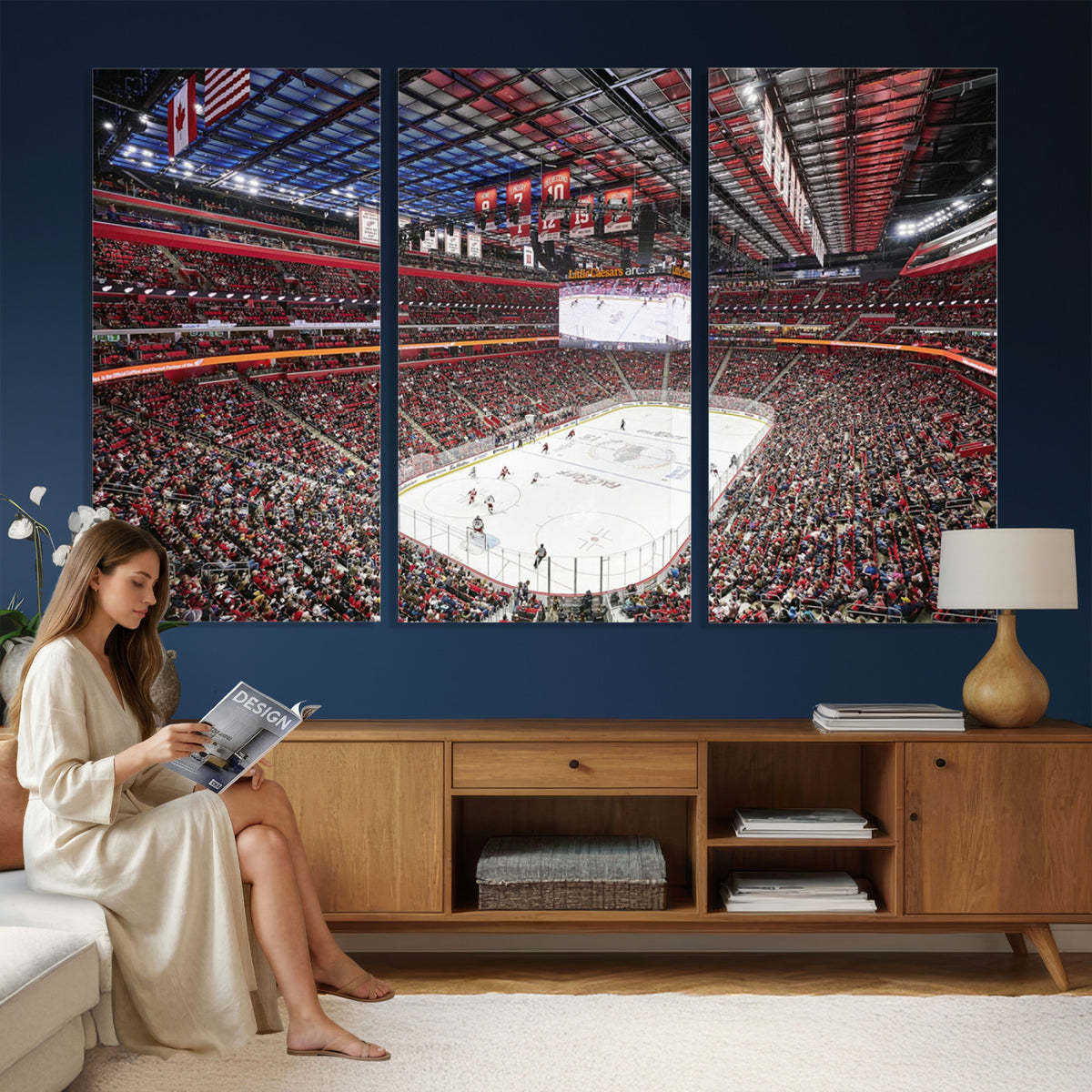 62263-MGV-CV-36X24 - Barton Malow Little Caesars Arena Detroit Wall Art Canvas Print - Detroit Hockey and Basketball