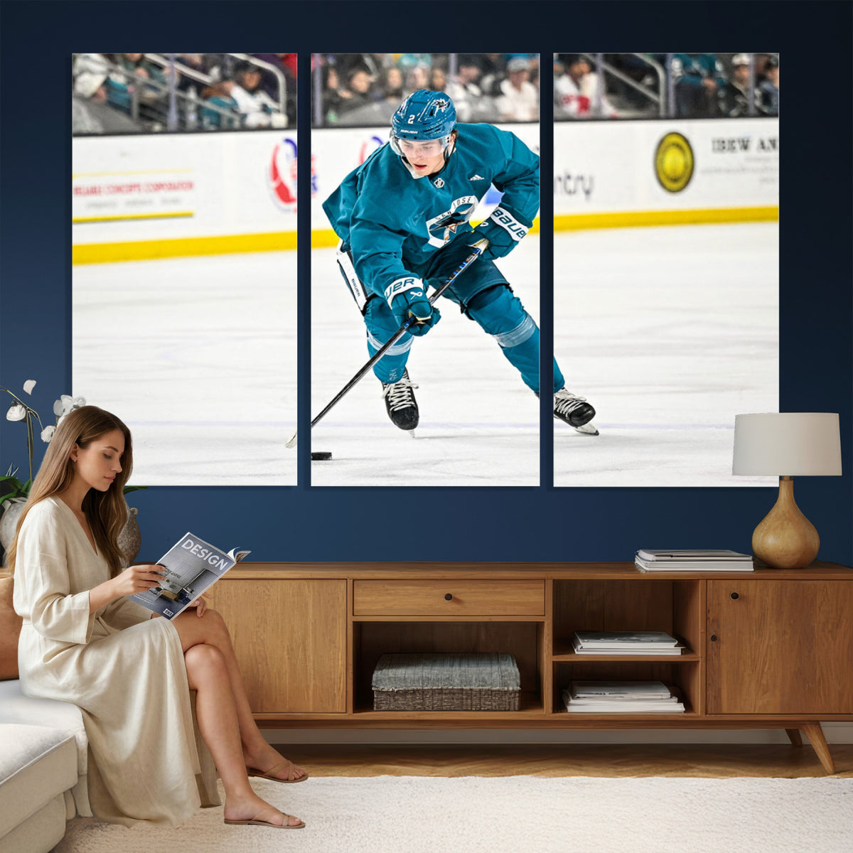 69179-MGV-CV-36X24 - San Jose Sharks Ice Hockey Player Wall Art Canvas Print