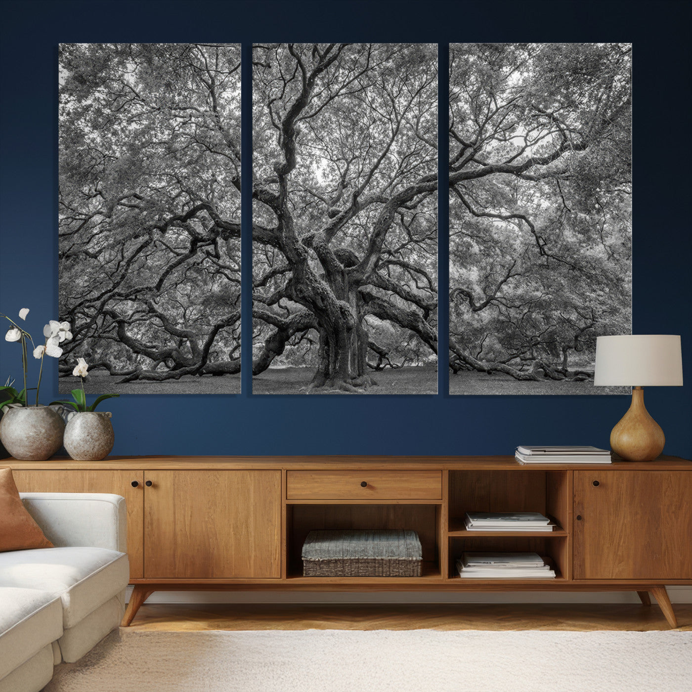97240-MGV-CV-36X24 - Large Angel Oak Tree Black and White Canvas Print