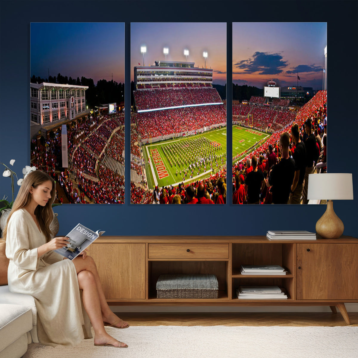 87655-MGV-CV-36X24 - NC State Wolfpack Football Team Print - Raleigh Carter-Finley Stadium Wall Art Canvas Print