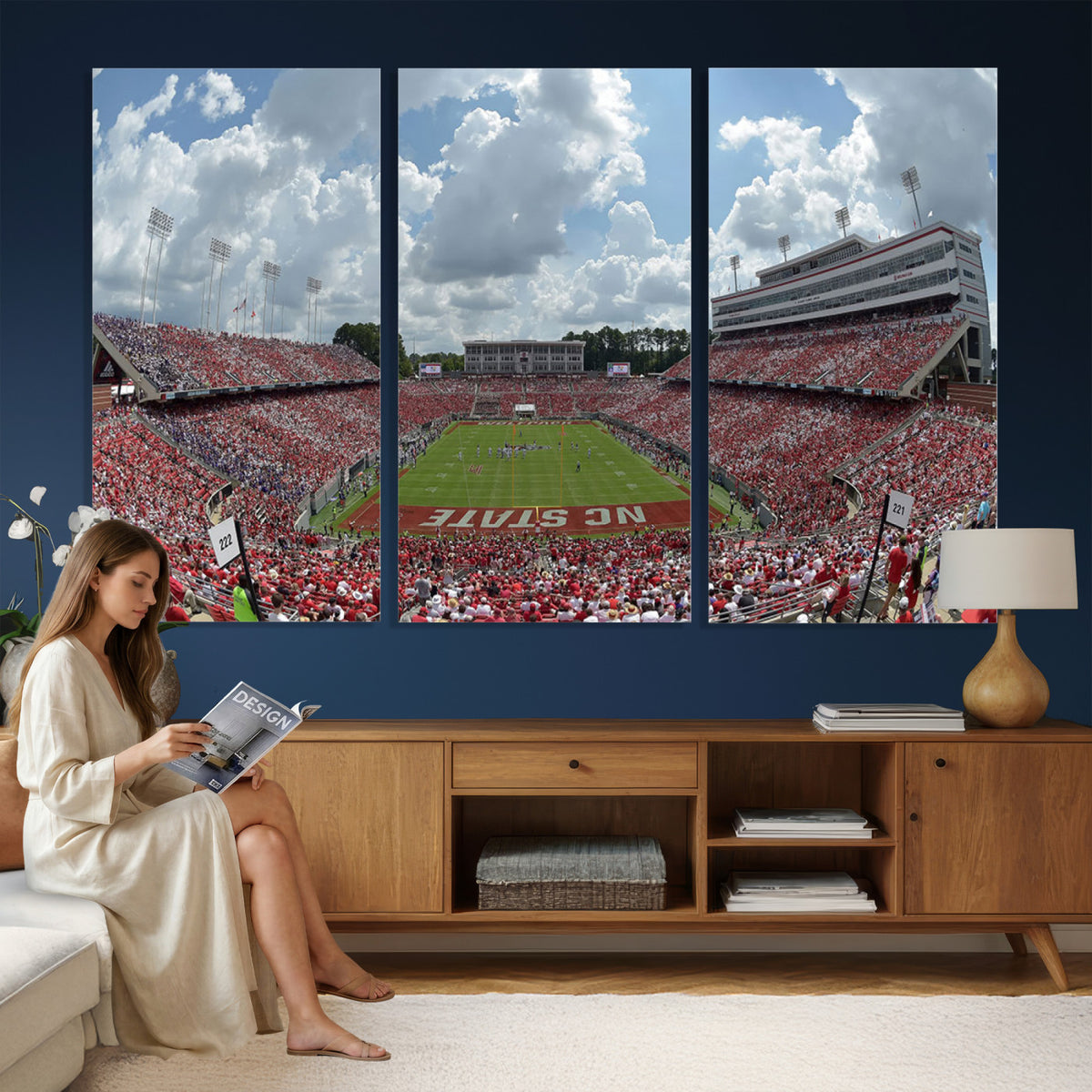 30640-MGV-CV-36X24 - NC State Wolfpack Football Team Print Canvas- Raleigh Carter-Finley Stadium Wall Art Canvas Print