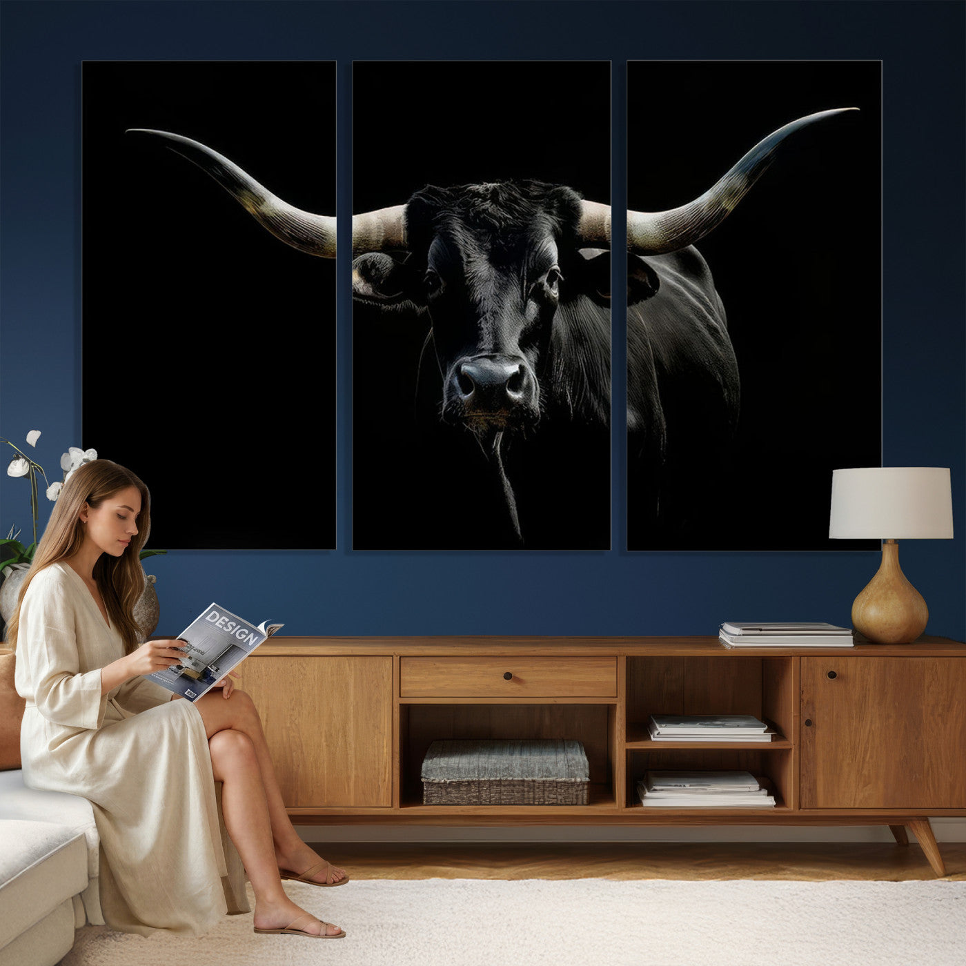 37889-MGV-CV-36X24 - Texas Longhorn Canvas Wall Art - Rustic Western Longhorn Bull Print in Brown & Black - Farmhouse Decor for Living Room, Office, or Ranch
