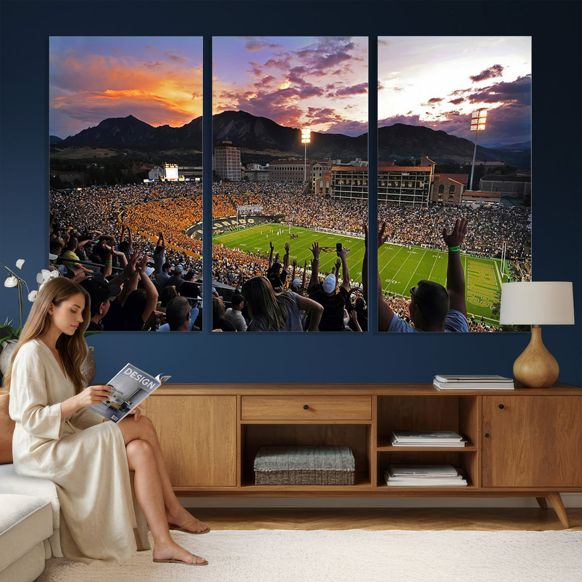 80381-MGV-CV-36X24 - Framed Colorado Buffaloes Football Team Print - Boulder Folsom Field Stadium Wall Art Canvas Print