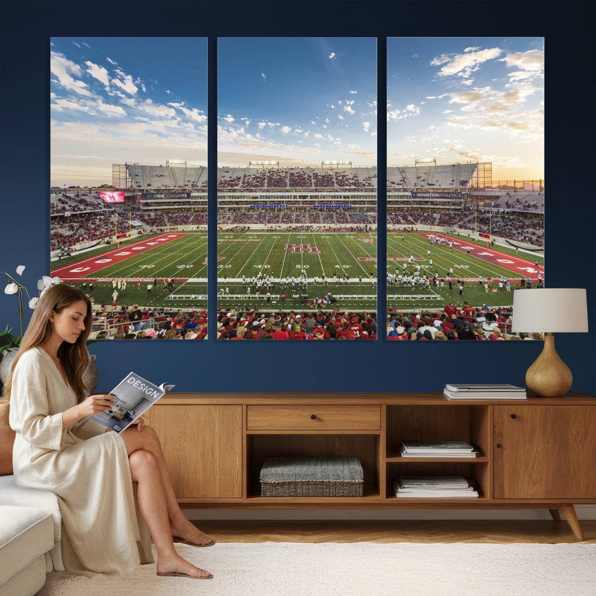 36612-MGV-CV-36X24 - Framed Houston Cougars Football Team Print - Houston TDECU Stadium Wall Art Canvas Print