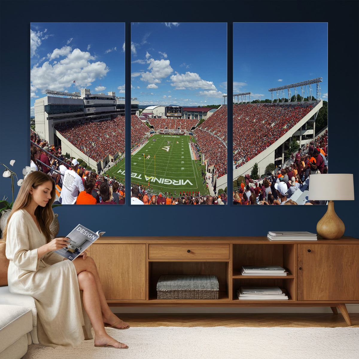 87769-MGV-CV-36X24 - Virginia Tech Hokies Football Team Print - Blacksburg Lane Stadium Wall Art Canvas Print