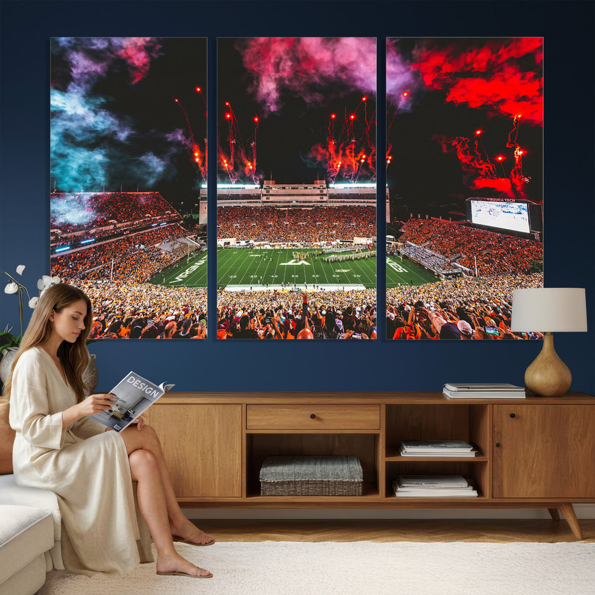 65761-MGV-CV-36X24 - Virginia Tech Hokies Football Team Print - Blacksburg Lane Stadium Wall Art Canvas Print
