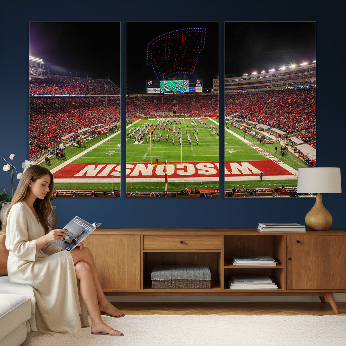 34125-MGV-CV-36X24 - Wisconsin Badgers Football Team Print Canvas- Madison Camp Randall Stadium Wall Art Canvas Print