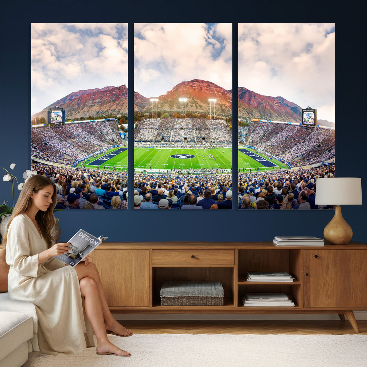 85734-MGV-CV-36X24 - Brigham Young University Cougars Football Team Print - Provo LaVell Edwards Stadium Wall Art Canvas