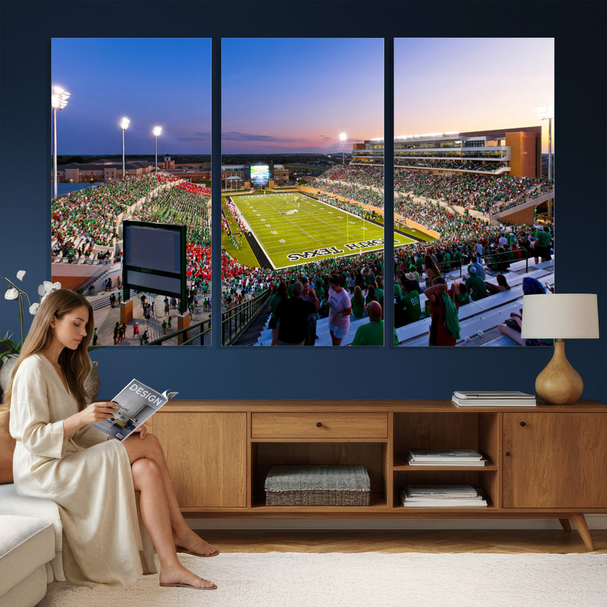 81582-MGV-CV-36X24 - University of North Texas Mean Green Football Team Print - Denton DATCU Stadium Wall Art Canvas