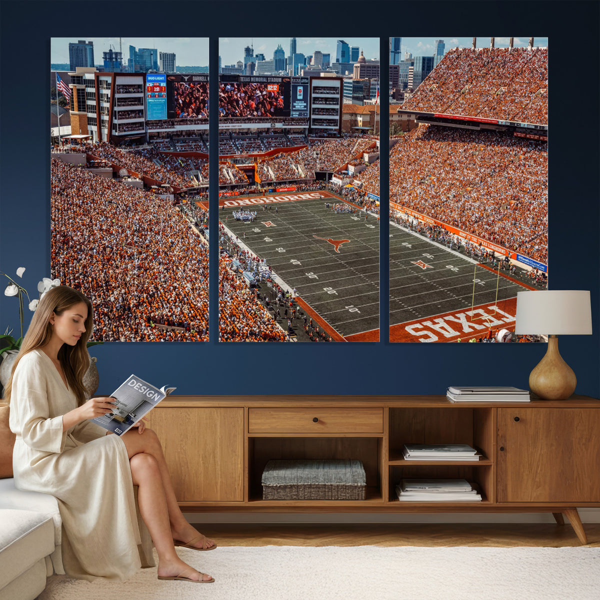 92103-MGV-CV-36X24 - University of Texas Longhorns Football Team Print - Austin Darrell K Royal-Texas Memorial Stadium