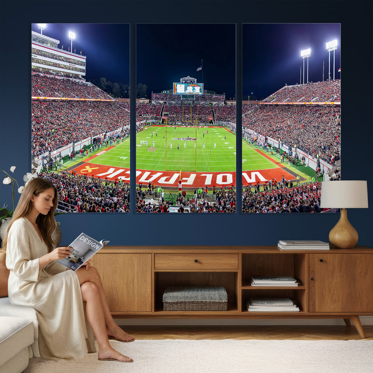 80943-MGV-CV-36X24 - Wolfpack Football Team Print - Raleigh Carter-Finley Stadium Wall Art Canvas Print