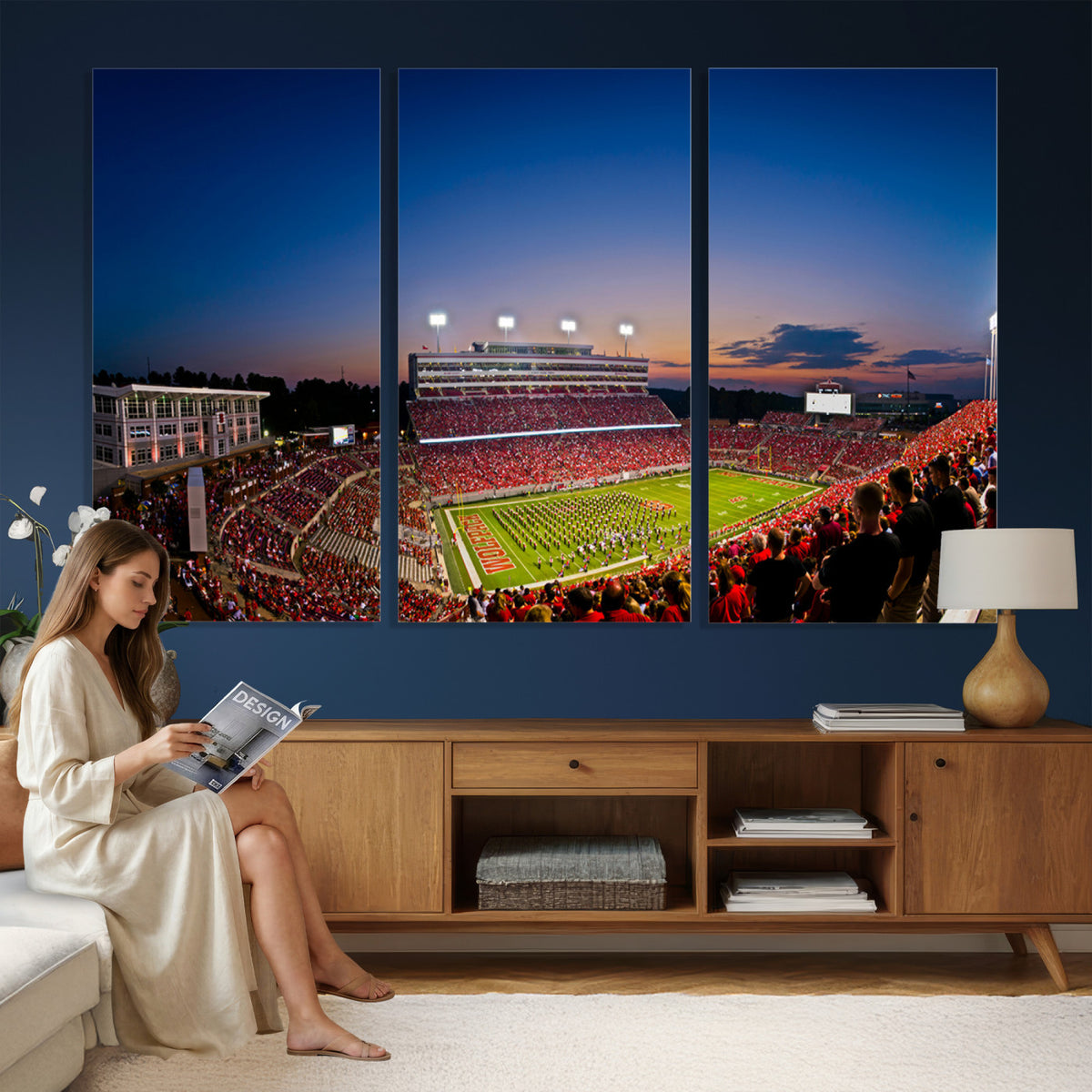 76202-MGV-CV-36X24 - Wolfpack Football Team Wall Art Print - Raleigh Carter-Finley Stadium Wall Art Canvas Print