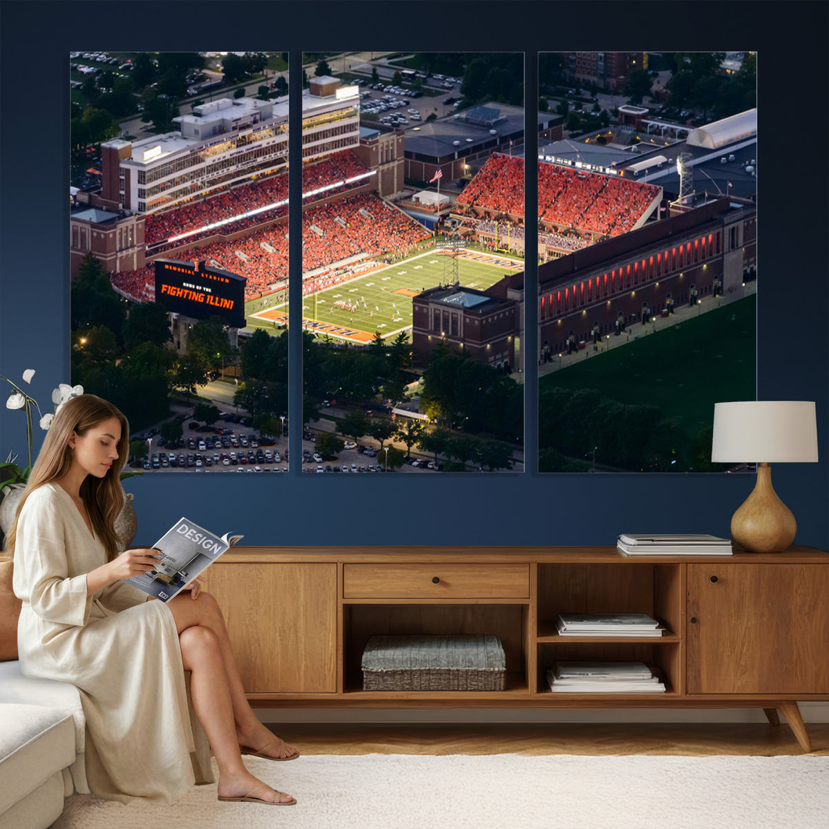 78052-MGV-CV-36X24 - University of Illinois Fighting Illini Football Team Print - Champaign Illinois Memorial Stadium