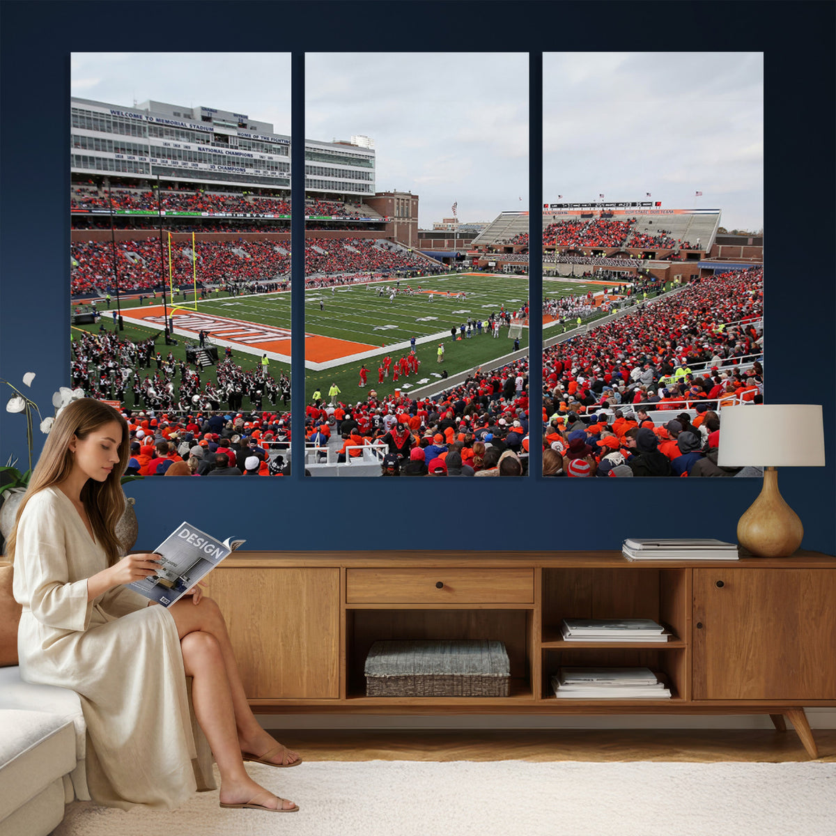 86851-MGV-CV-36X24 - University of Illinois Fighting Illini Football Team Print - Champaign Illinois Memorial Stadium
