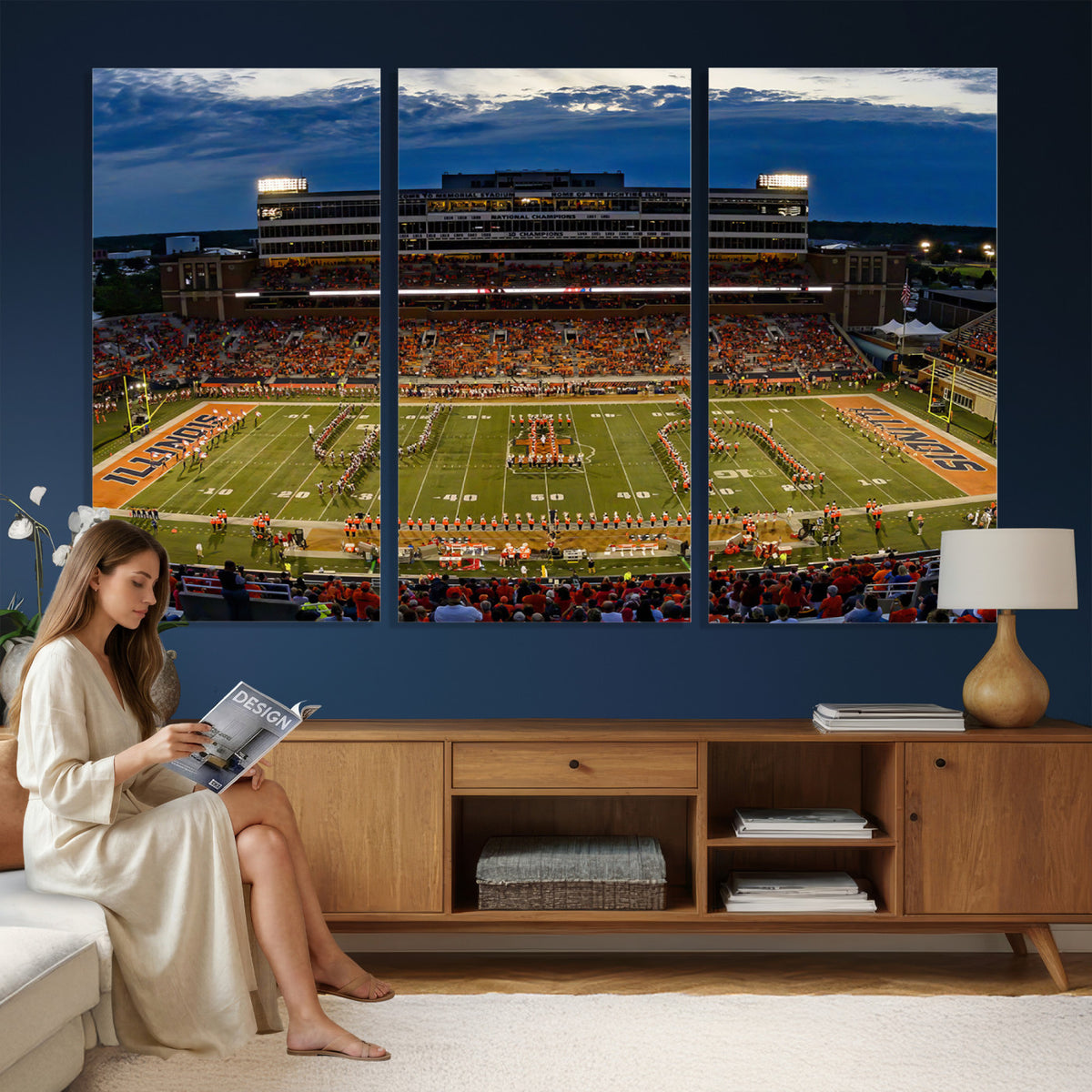 44513-MGV-CV-36X24 - University of Illinois Fighting Illini Football Team Print - Champaign Illinois Memorial Stadium